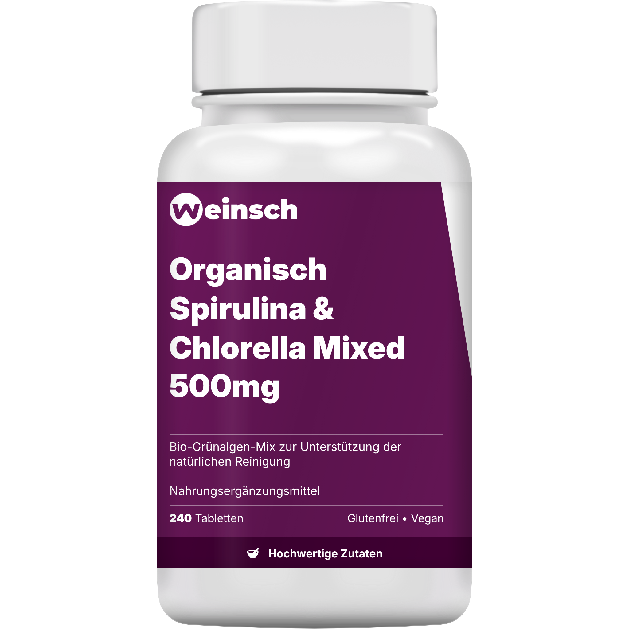 Organisch spirulina chlorella mixed 500mg verpackung flasche Wei.png