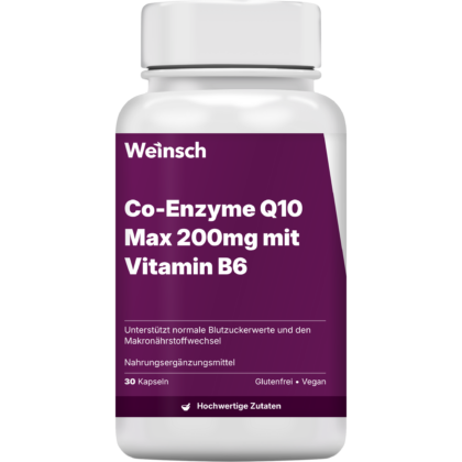 Co enzyme q10 max 200mg mit vitamin b6 verpackung flasche.png